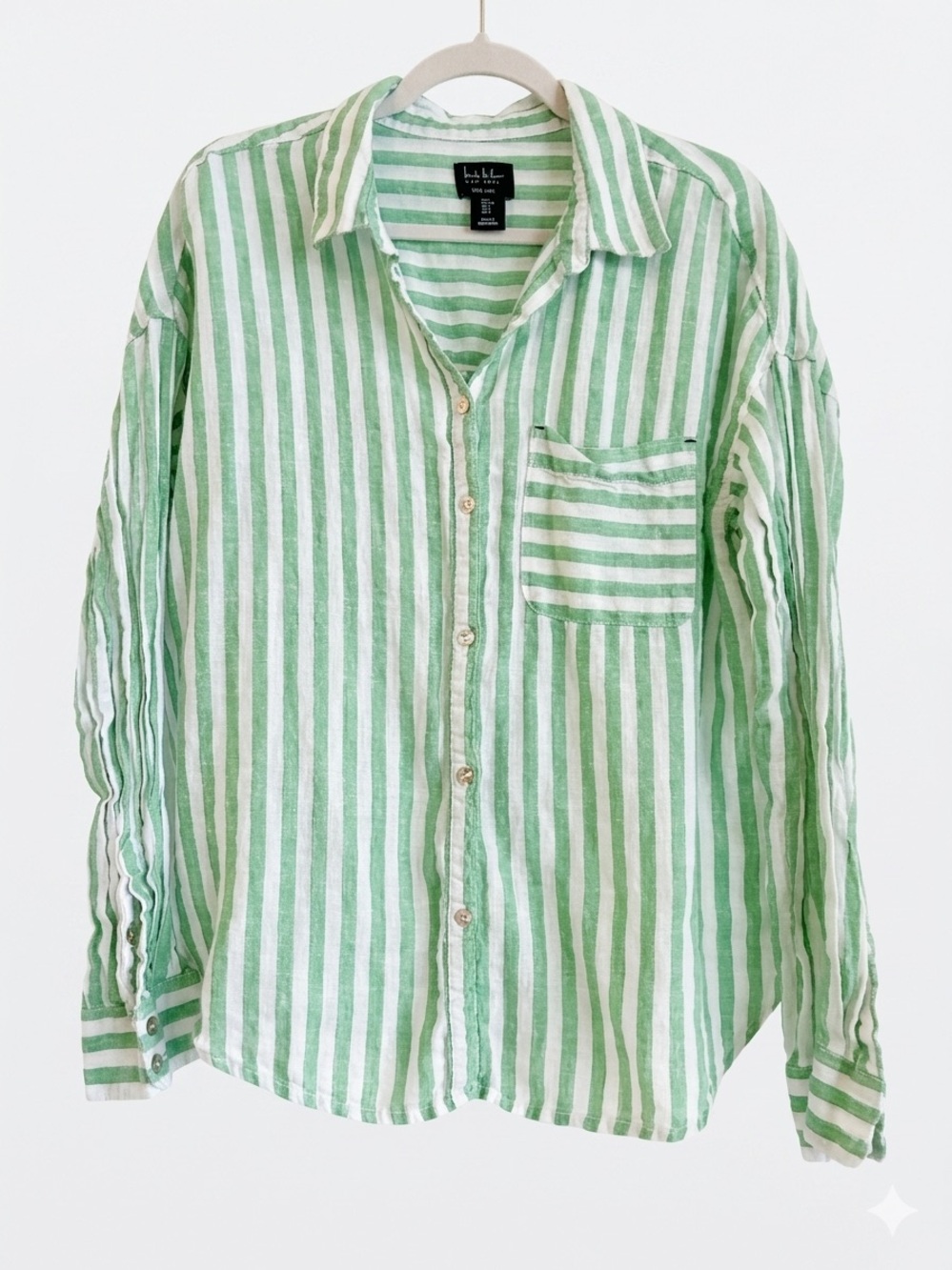 100% Linen Coastal Nicole Miller New York Coastal Striped Ruched Sleeve Blouse